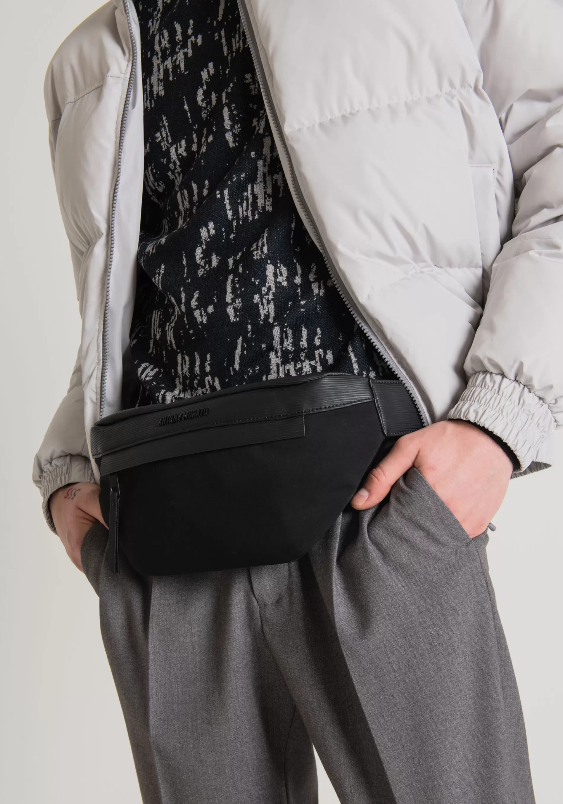 Fashion BUM BAG IN POPLIN AND PALMELLATO EFFECT FABRIC Handbags