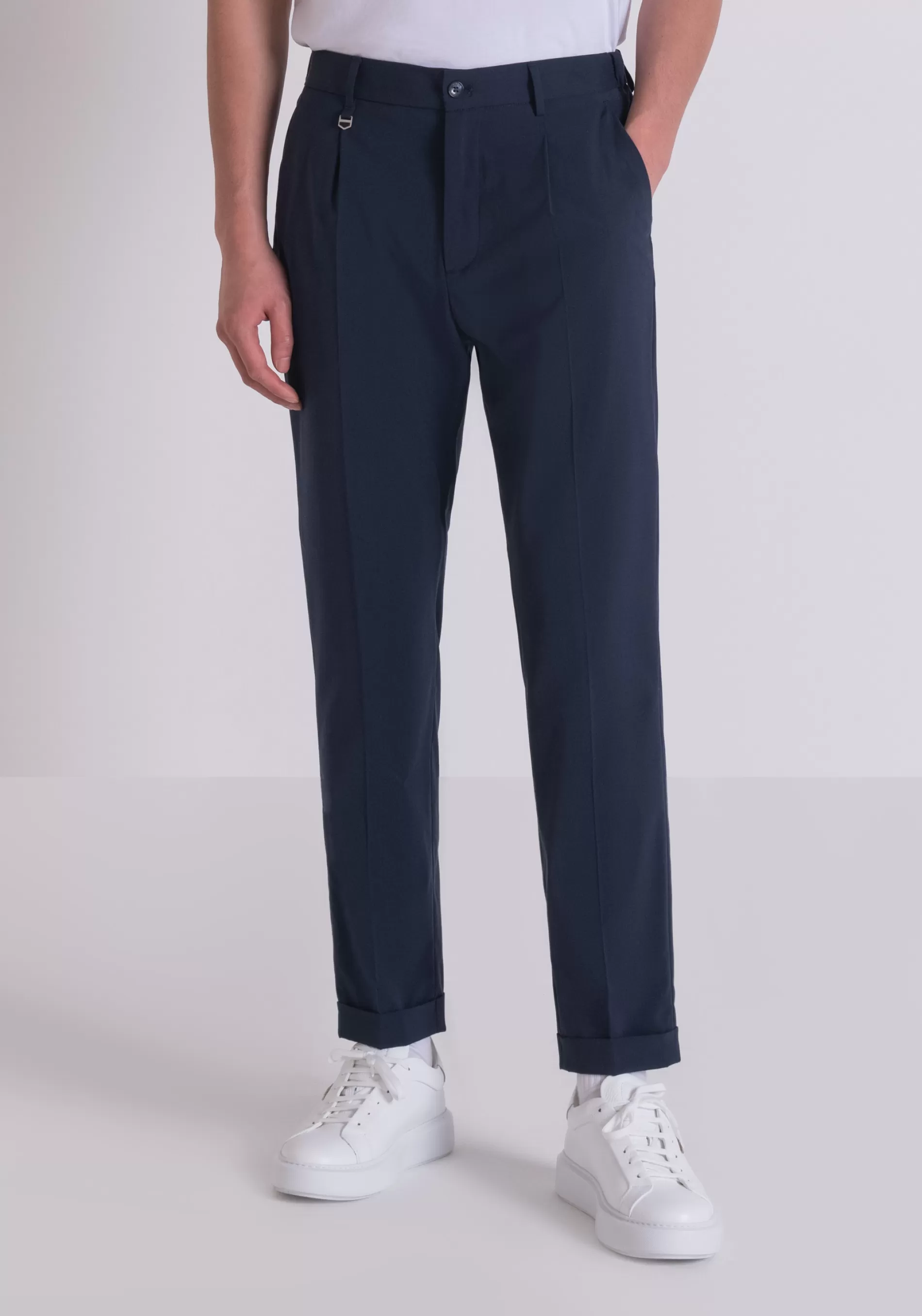 Shop JACOB REGULAR FIT TROUSERS IN ELASTIC VISCOSE BLEND FABRIC Trousers