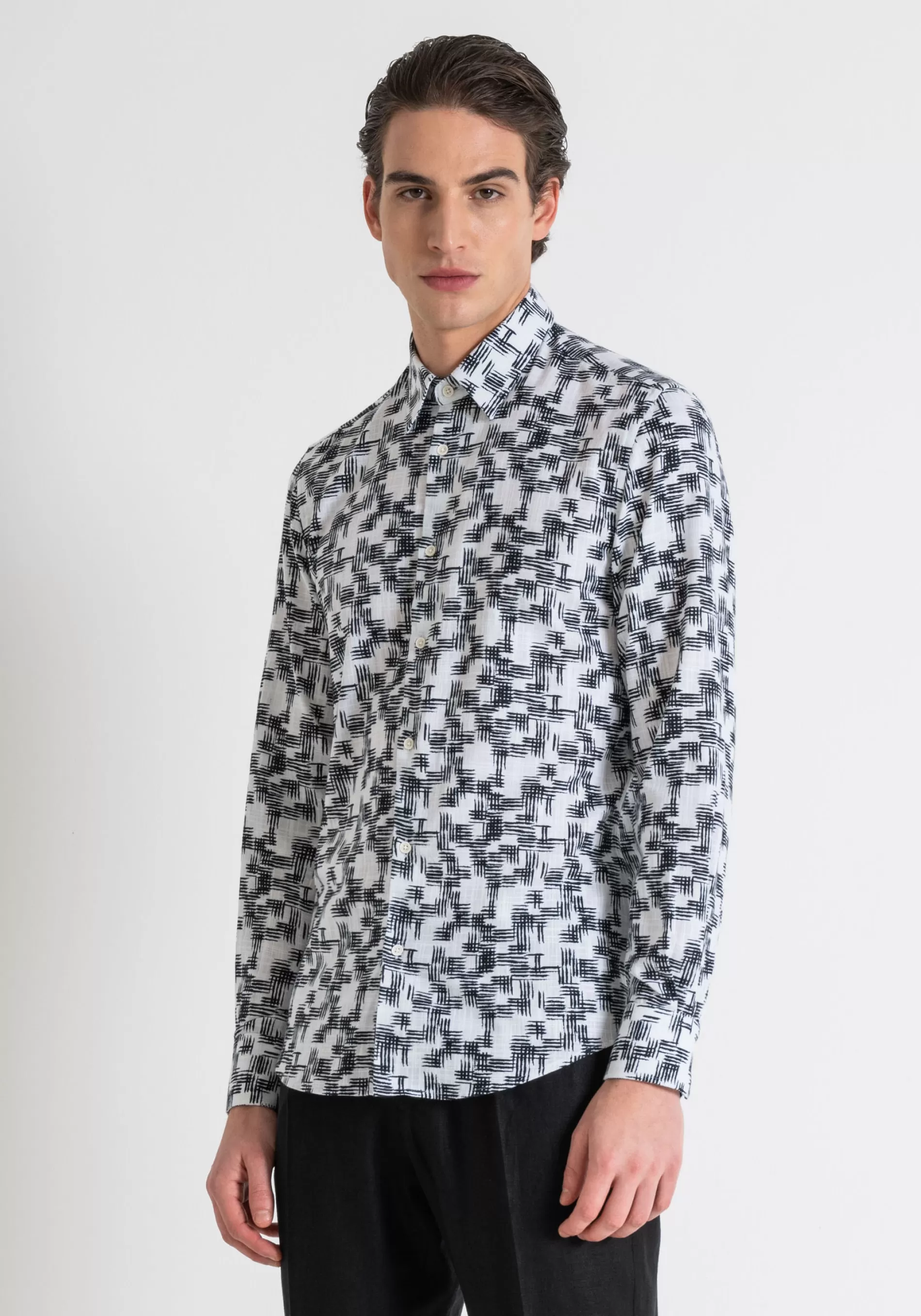 Store NAPLES SLIM FIT SHIRT IN PRINTED FLAMED COTTON Shirts