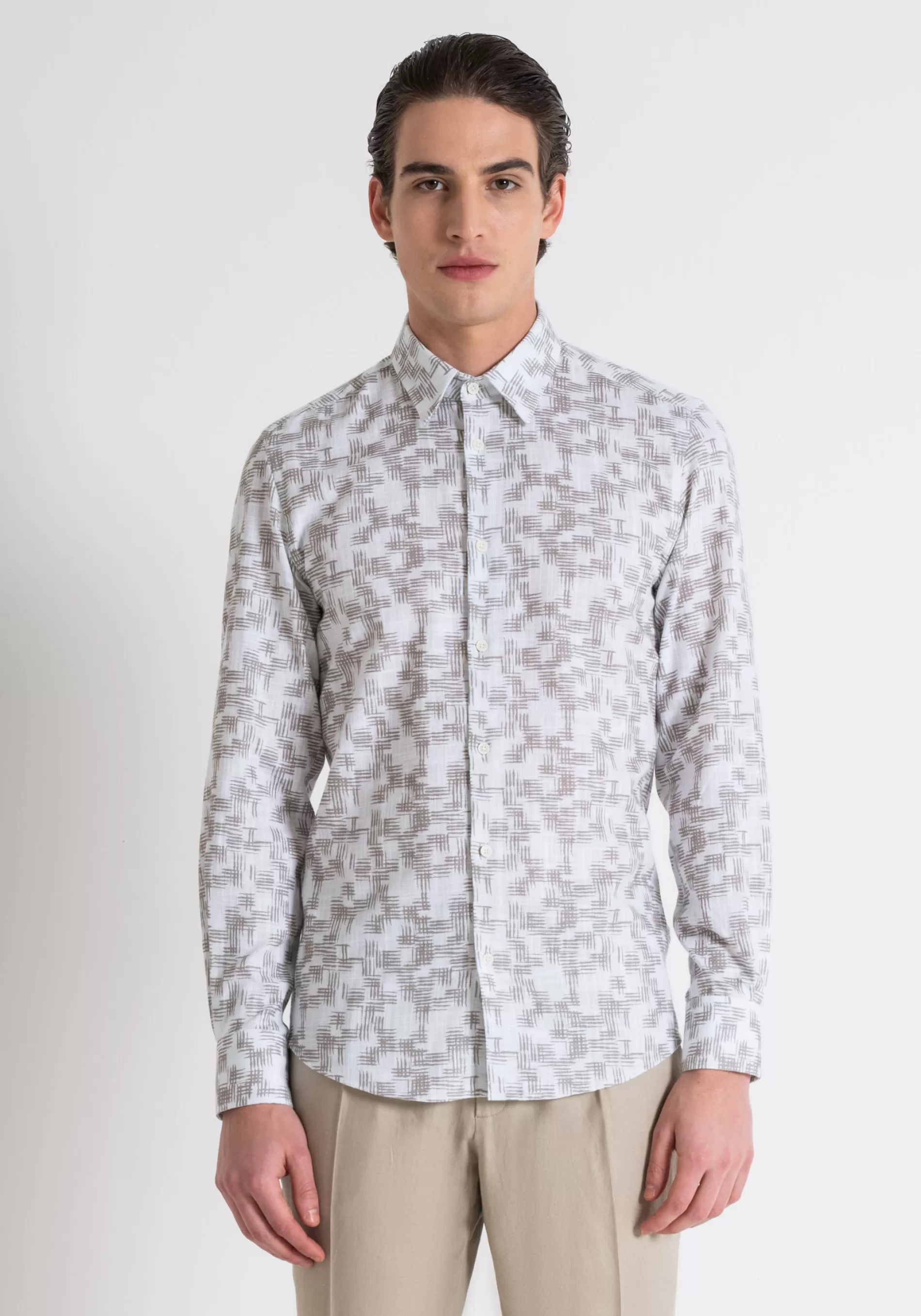 Best Sale NAPLES SLIM FIT SHIRT IN PRINTED FLAMED COTTON Shirts