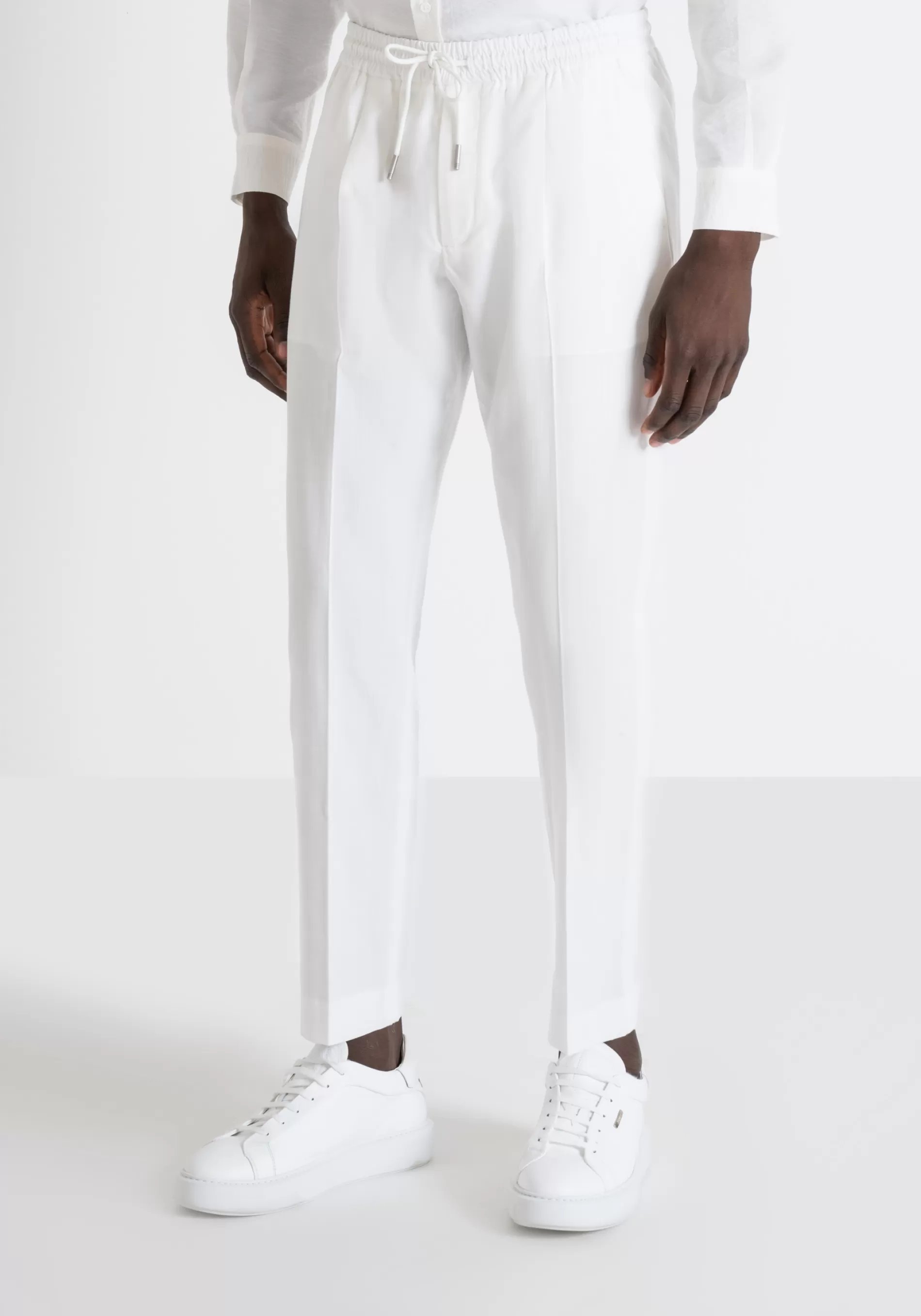 Shop NEIL REGULAR FIT TROUSERS IN FLAMED LYOCELL COTTON BLEND Trousers