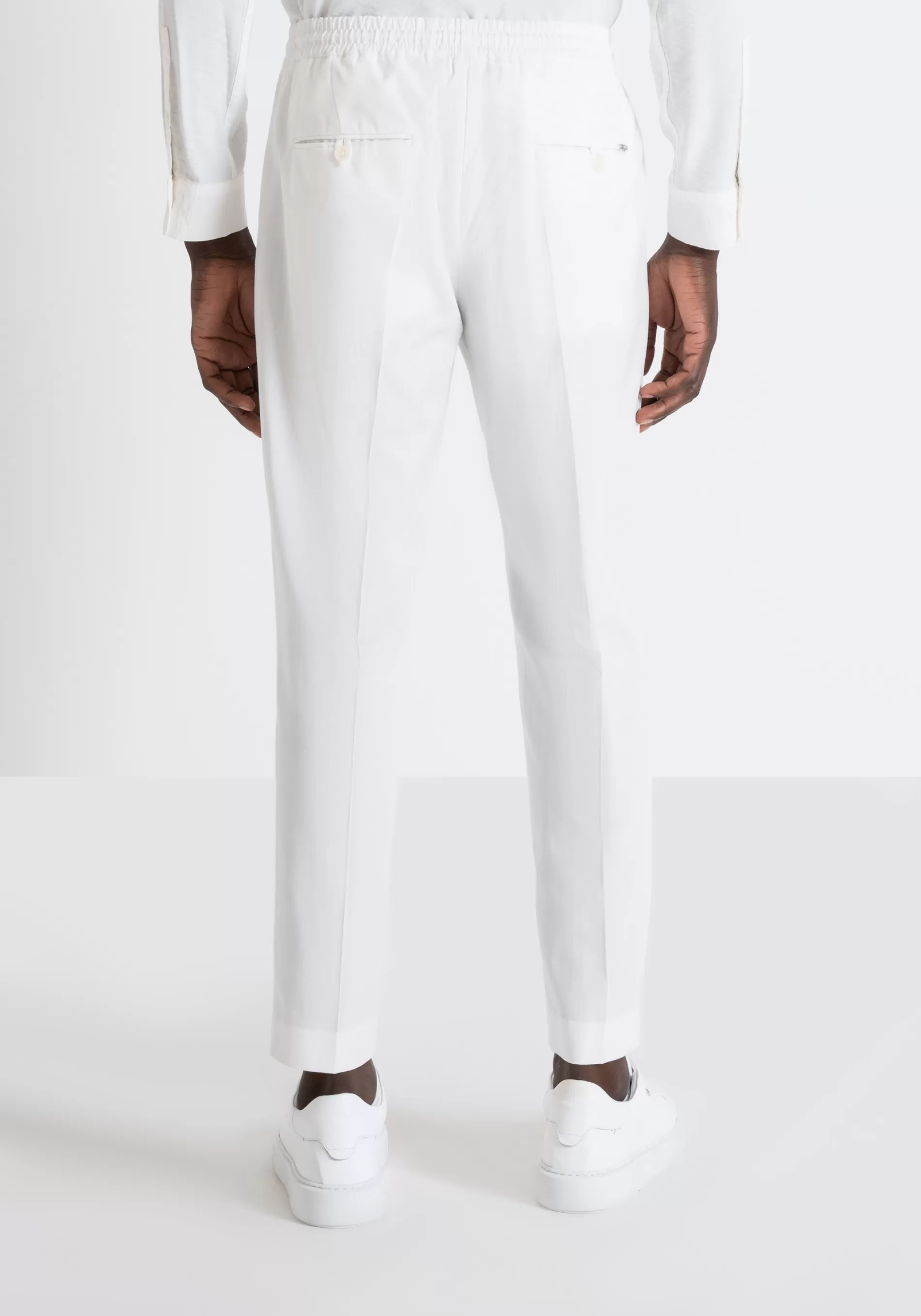 Shop NEIL REGULAR FIT TROUSERS IN FLAMED LYOCELL COTTON BLEND Trousers