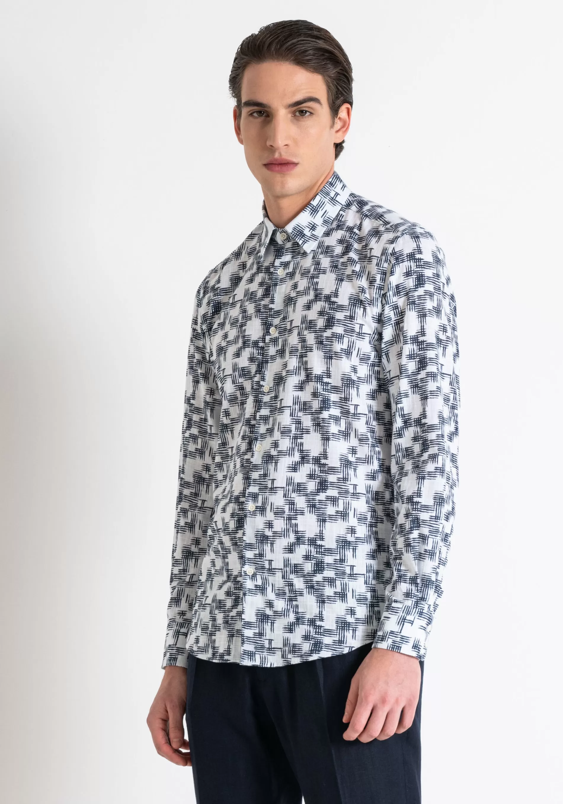 Outlet "NAPOLI" SLIM FIT SHIRT IN FLAMED PRINTED COTTON Shirts