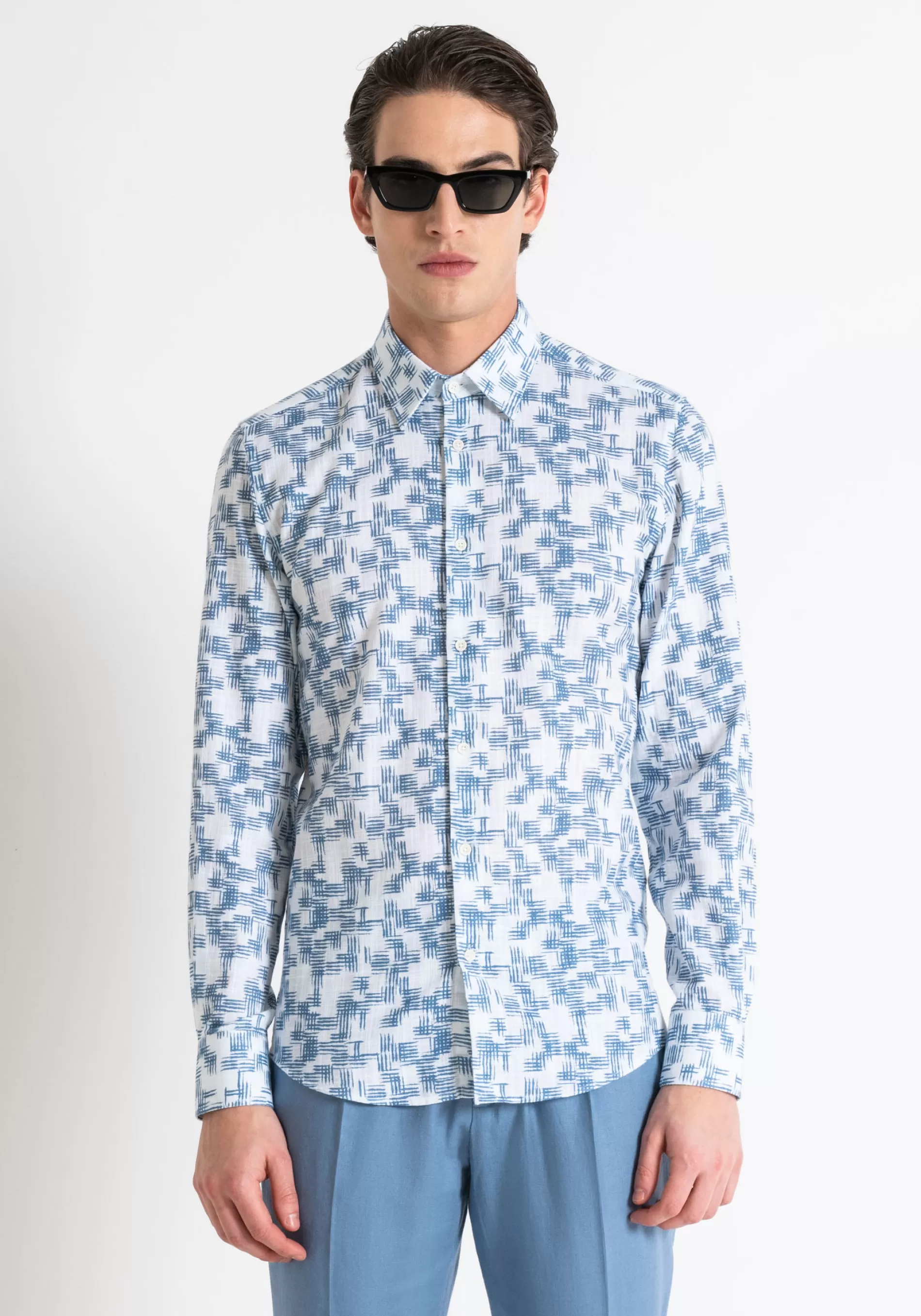 Shop "NAPOLI" SLIM FIT SHIRT IN FLAMED PRINTED COTTON Shirts