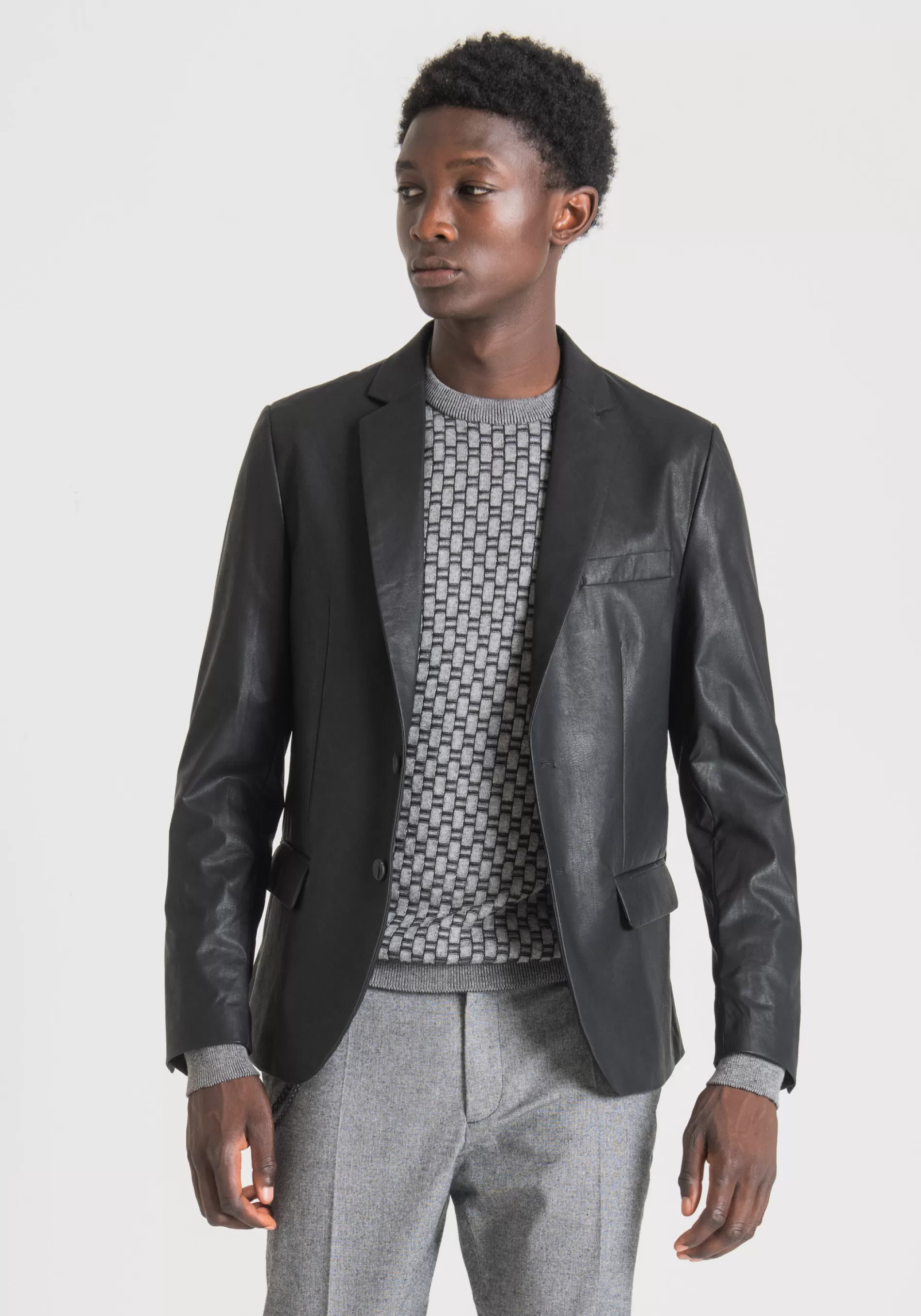 Hot "ZELDA" SLIM FIT JACKET IN FAUX LEATHER FABRIC Jackets and Gilet