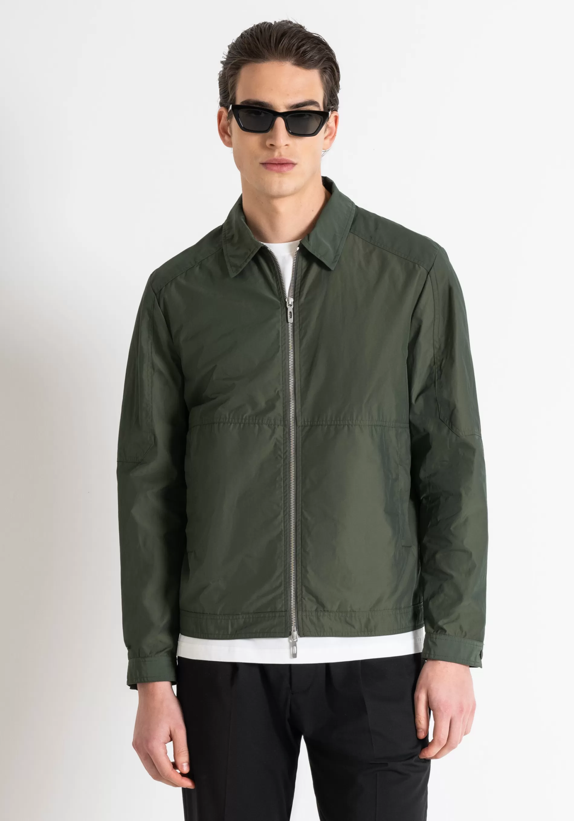 Cheap REGULAR FIT JACKET IN TECHNICAL TWILL WITH LOGO PLAQUE Field Jackets and Coats