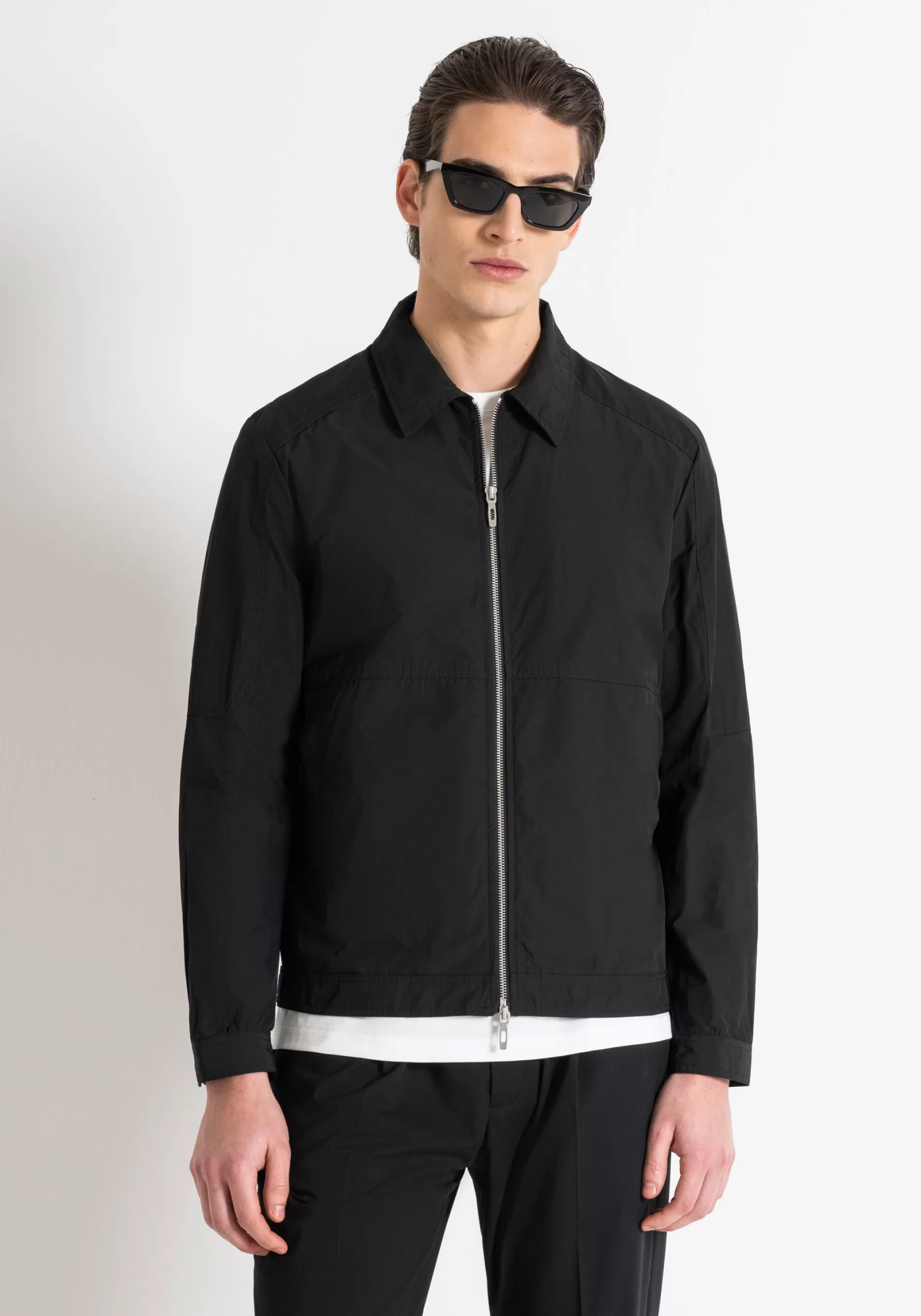 Cheap REGULAR FIT JACKET IN TECHNICAL TWILL WITH LOGO PLAQUE Field Jackets and Coats