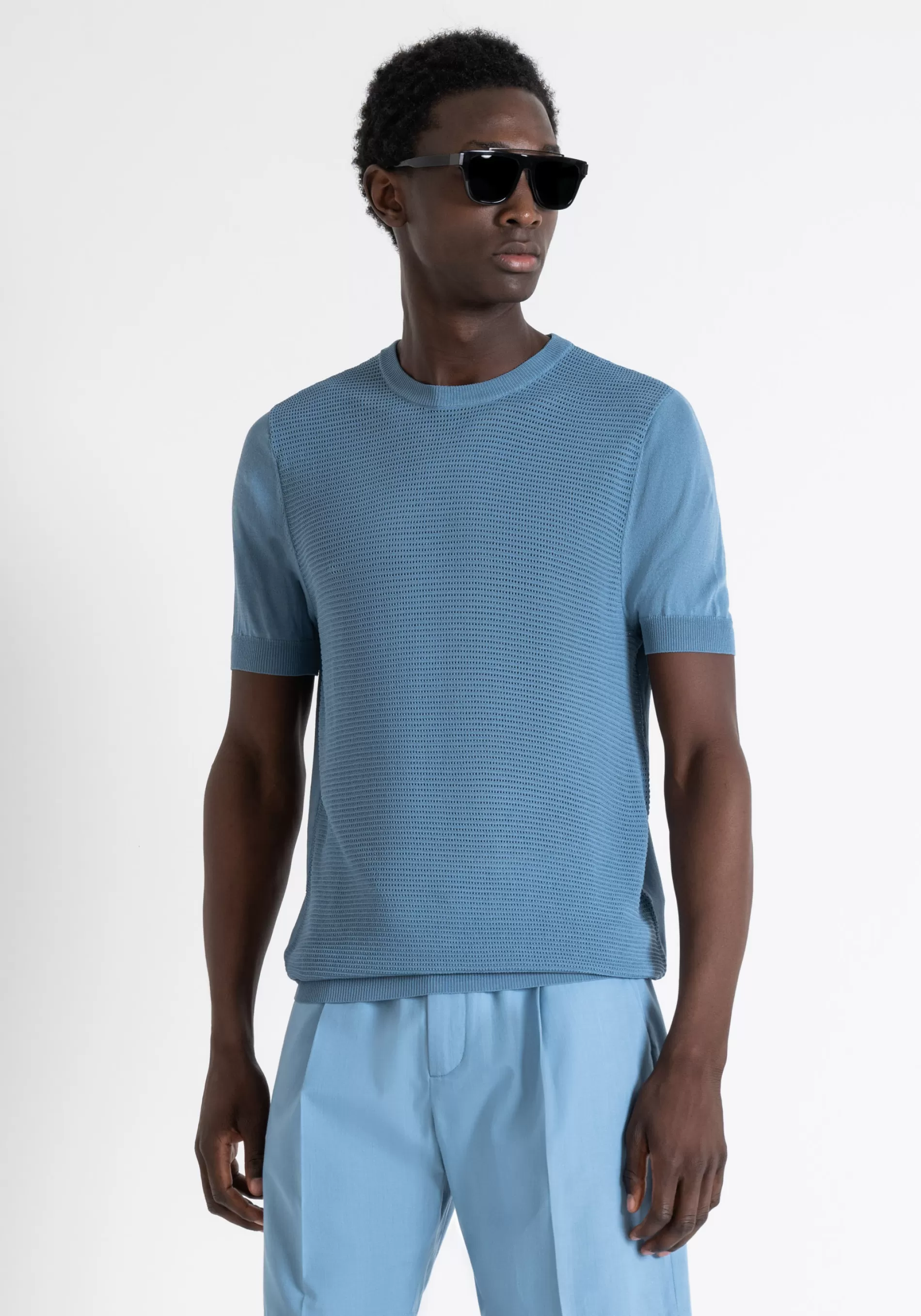 Shop REGULAR FIT MESH IN VISCOSE MIXED FILTO WITH JACQUARD MESH T-shirts and Polo | Knitwear