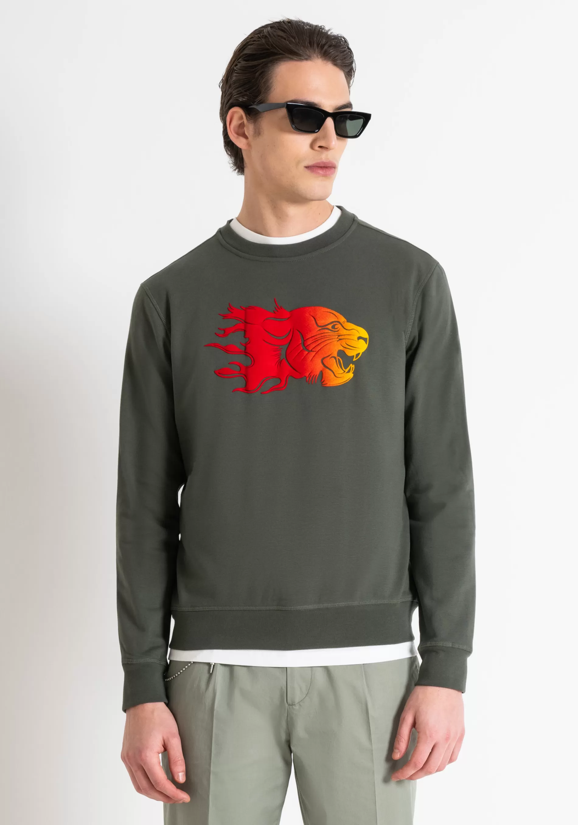 Best REGULAR FIT SWEATSHIRT IN SUSTAINABLE COTTON-POLYESTER BLEND WITH FADED FLOCK PRINT Sweatshirts