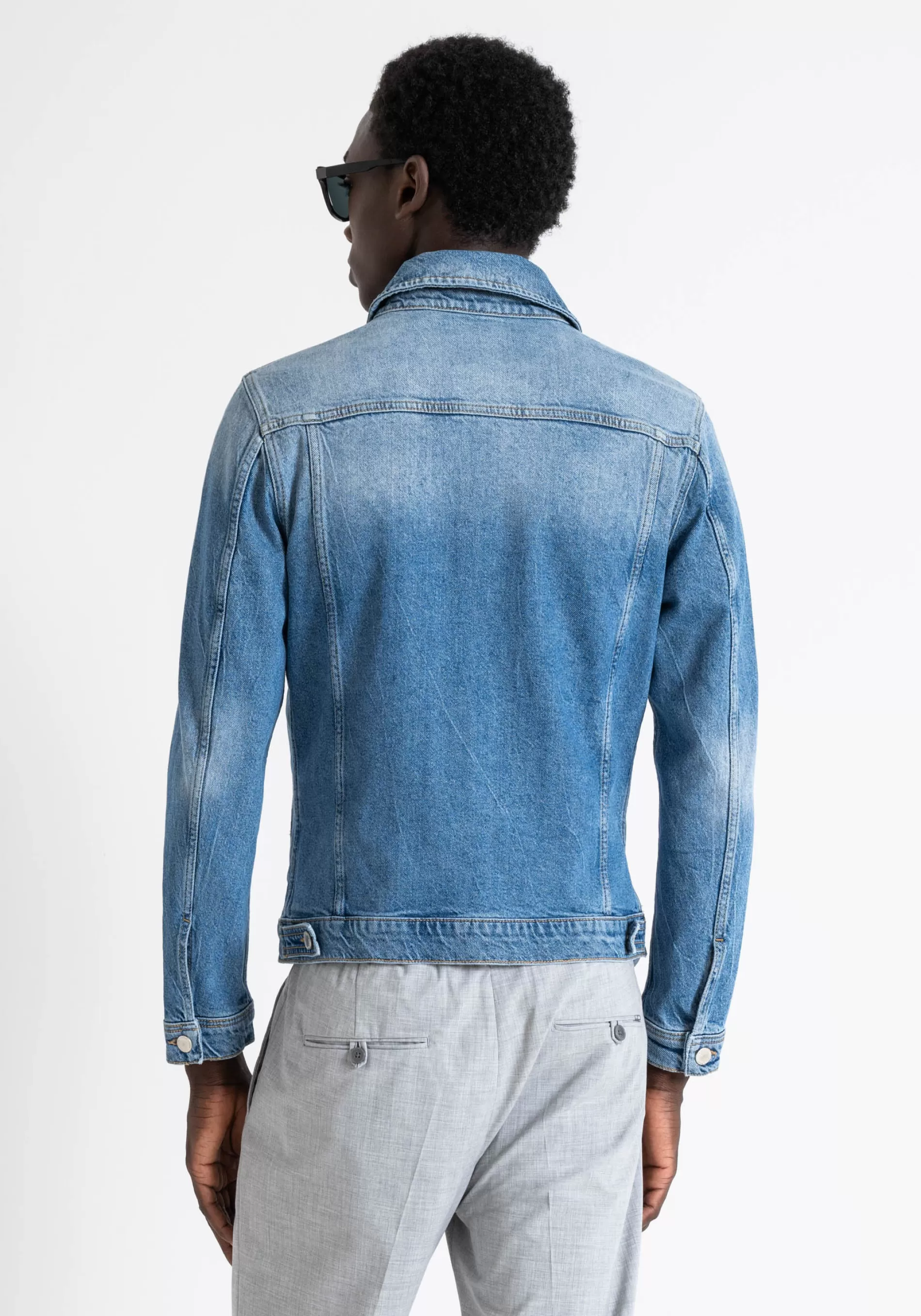 Cheap SLIM FIT DENIM COAT IN BLUE COMFORT DENIM Field Jackets and Coats