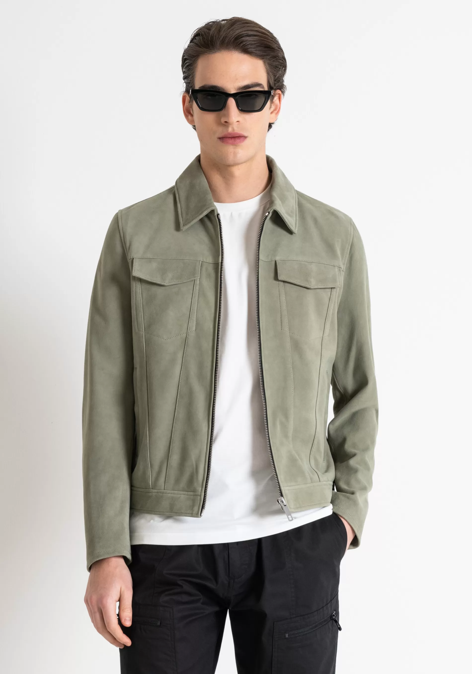 Discount SLIM FIT SUEDE LEATHER JACKET Field Jackets and Coats