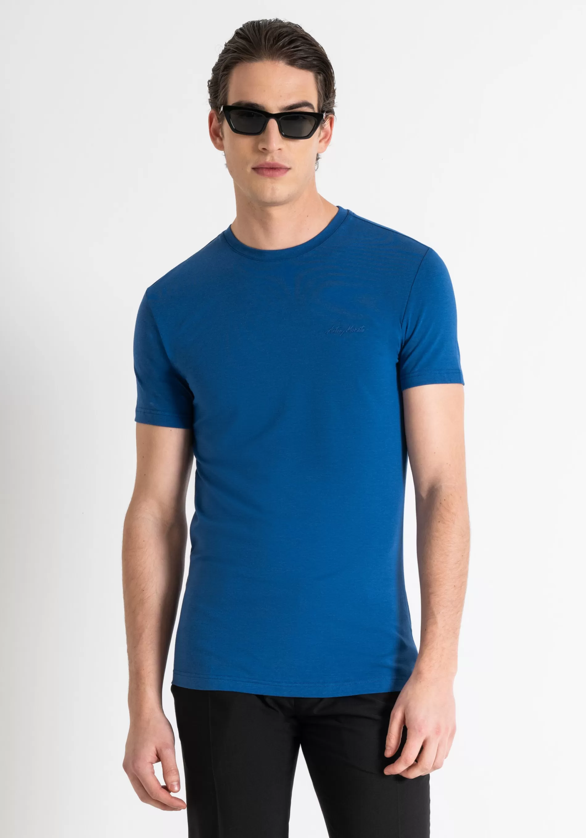 Flash Sale SUPER SLIM FIT T-SHIRT IN STRETCH COTTON MODAL FABRIC WITH RUBBER INJECTED LOGO PRINT T-shirts and Polo