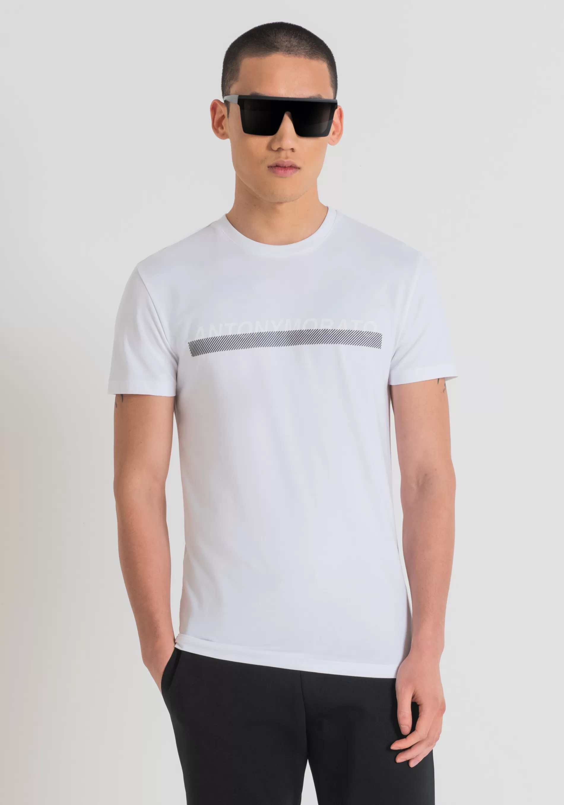 Hot SUPER SLIM FIT T-SHIRT IN STRETCH COTTON WITH RUBBERISED LOGO PRINT T-shirts and Polo
